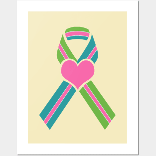 Metastatic Breast Cancer Ribbon with Big Heart Posters and Art